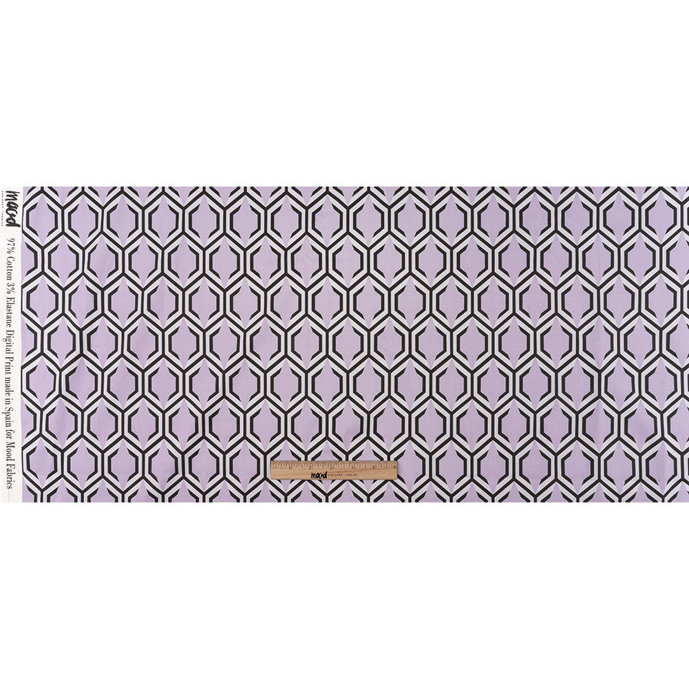 Stretch Cotton Sateen - Pale Lavender Honeycomb Geometric - Sweet as Honey Print - Mood Exclusive Wisteria Collection Full Stretch Cotton Sateen - Pale Lavender Honeycomb Geometric - Sweet as Honey Print - Mood Exclusive Wisteria Collection Full