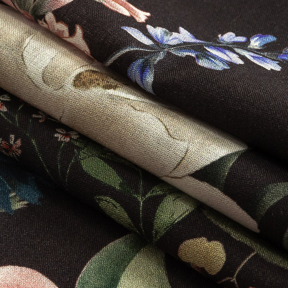 Cotton Voile Print - Black Bean Floral - Mood Exclusive Baroque Bouquet Folded Cotton Voile Print - Black Bean Floral - Mood Exclusive Baroque Bouquet Folded