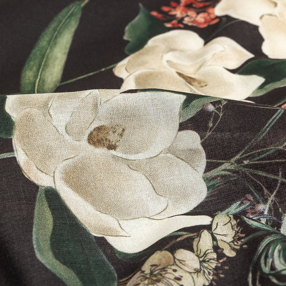 Cotton Voile Print - Black Bean Floral - Mood Exclusive Baroque Bouquet Detail Cotton Voile Print - Black Bean Floral - Mood Exclusive Baroque Bouquet Detail