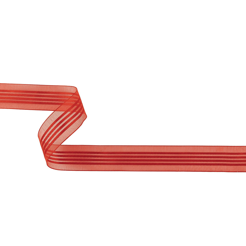 Aura Orange Sheer Ribbon with Satin Stripes - 0.875" Aura Orange Sheer Ribbon with Satin Stripes - 0.875"
