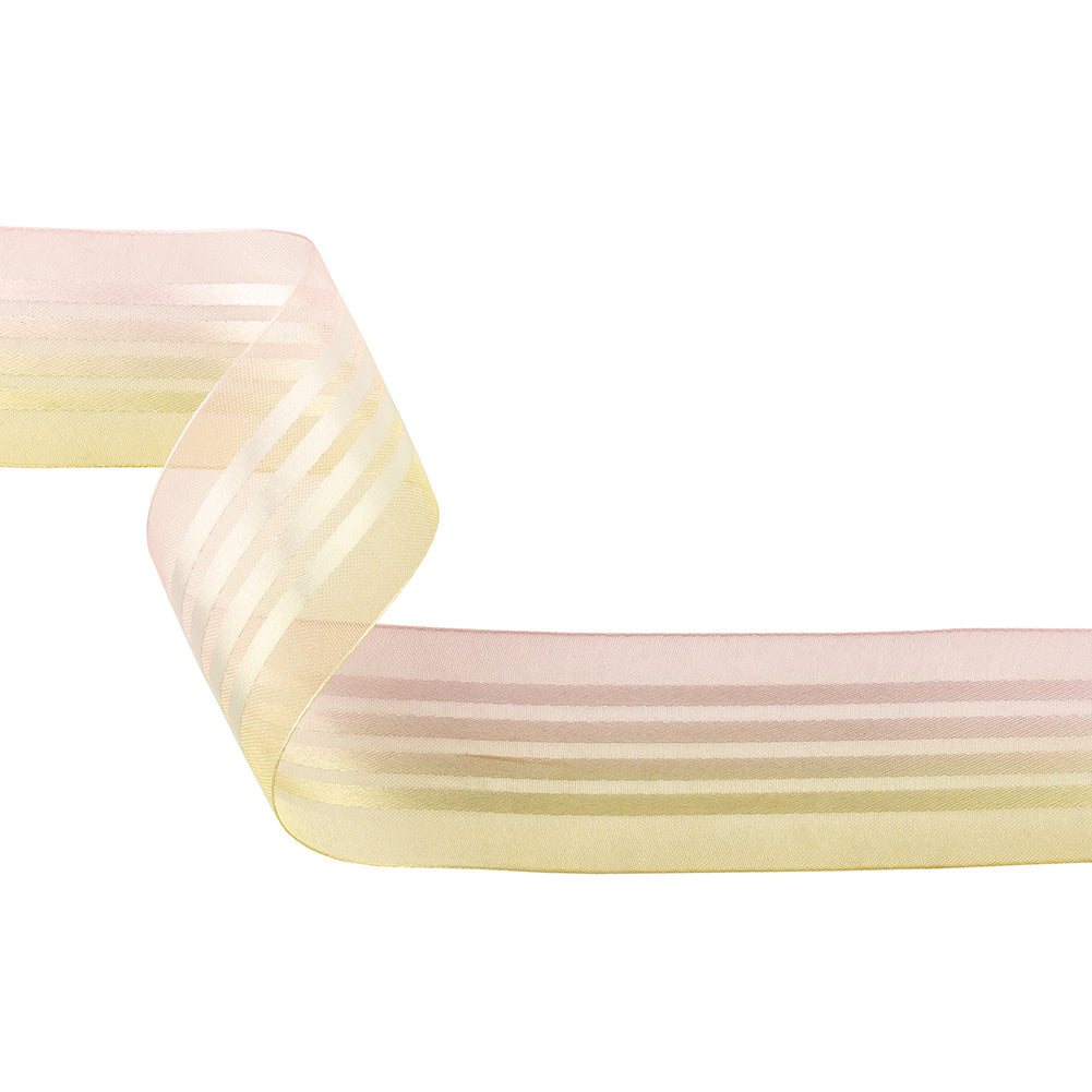 Pink and Yellow Ombre Sheer Ribbon with Satin Stripes - 1.625" Pink and Yellow Ombre Sheer Ribbon with Satin Stripes - 1.625"