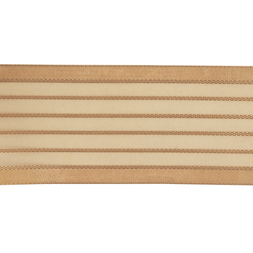 Tan Striped Sheer Ribbon with Opaque Borders - 1.5" Detail Tan Striped Sheer Ribbon with Opaque Borders - 1.5" Detail