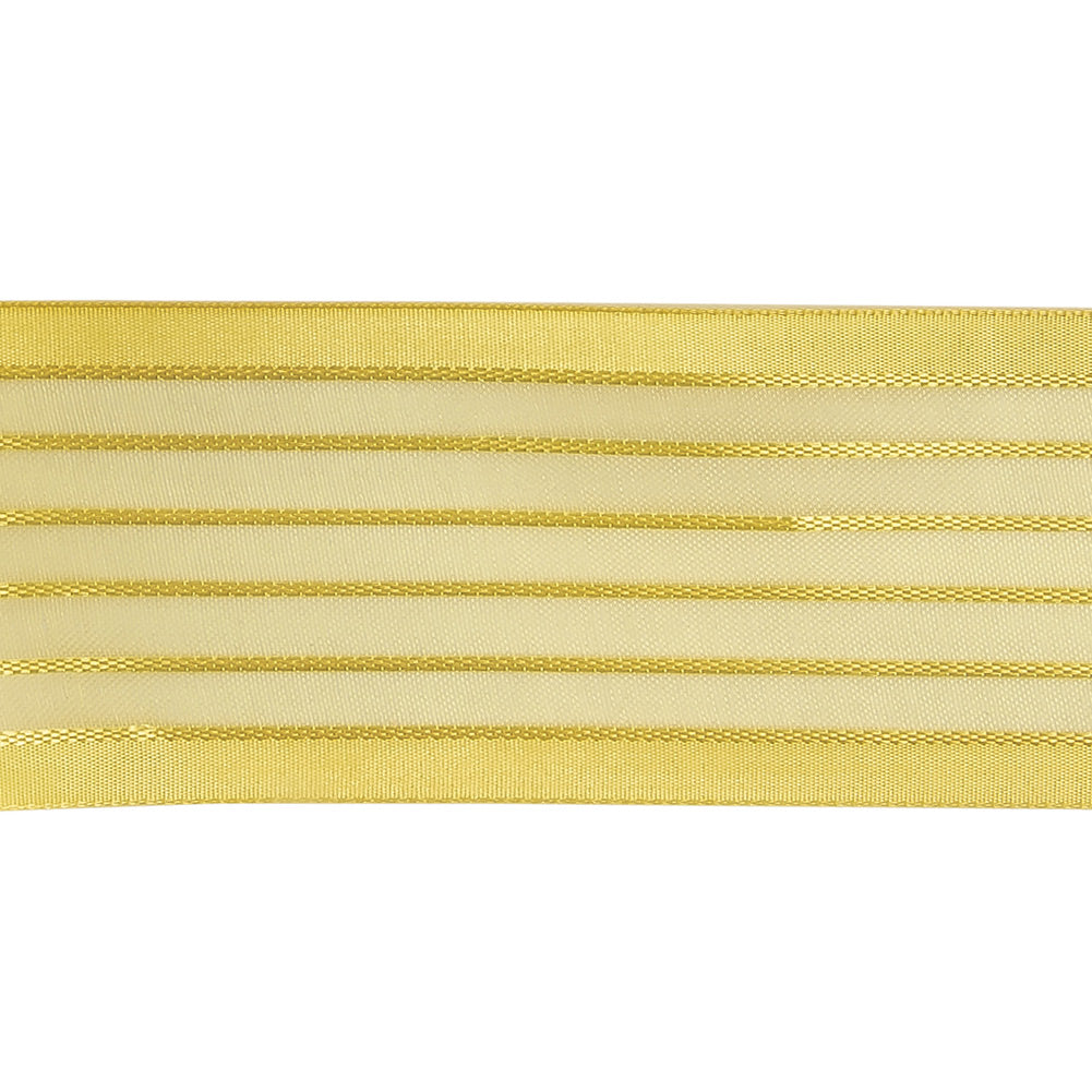 Yellow Striped Sheer Ribbon with Opaque Borders - 1.5" Detail Yellow Striped Sheer Ribbon with Opaque Borders - 1.5" Detail