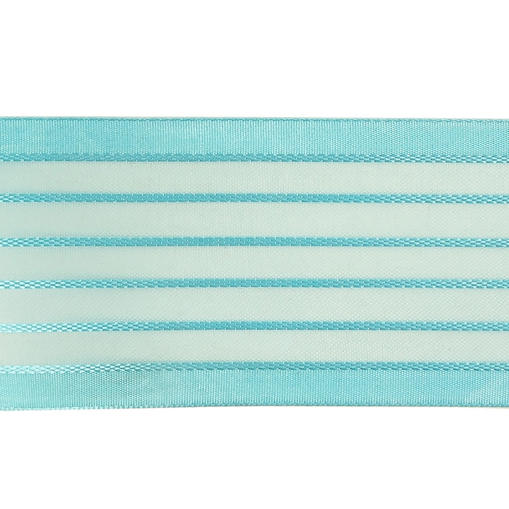 Turquoise Striped Sheer Ribbon with Opaque Borders - 1.5" Detail Turquoise Striped Sheer Ribbon with Opaque Borders - 1.5" Detail