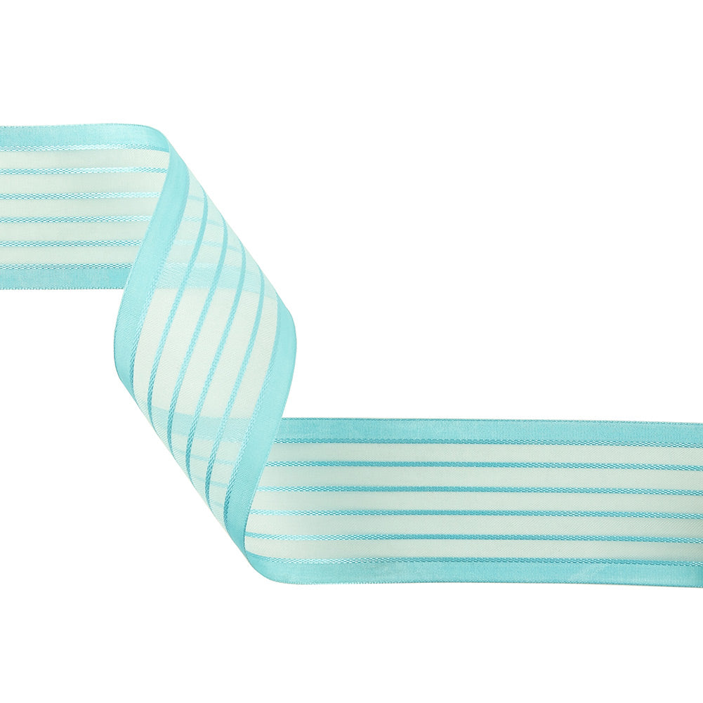 Turquoise Striped Sheer Ribbon with Opaque Borders - 1.5" Turquoise Striped Sheer Ribbon with Opaque Borders - 1.5"