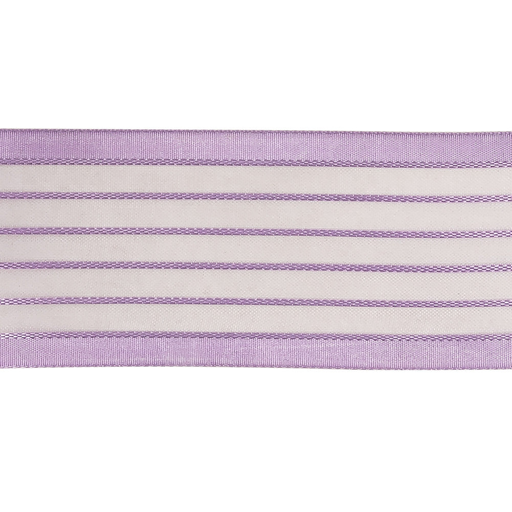 Lavendula Striped Sheer Ribbon with Opaque Borders - 1.5" Detail Lavendula Striped Sheer Ribbon with Opaque Borders - 1.5" Detail