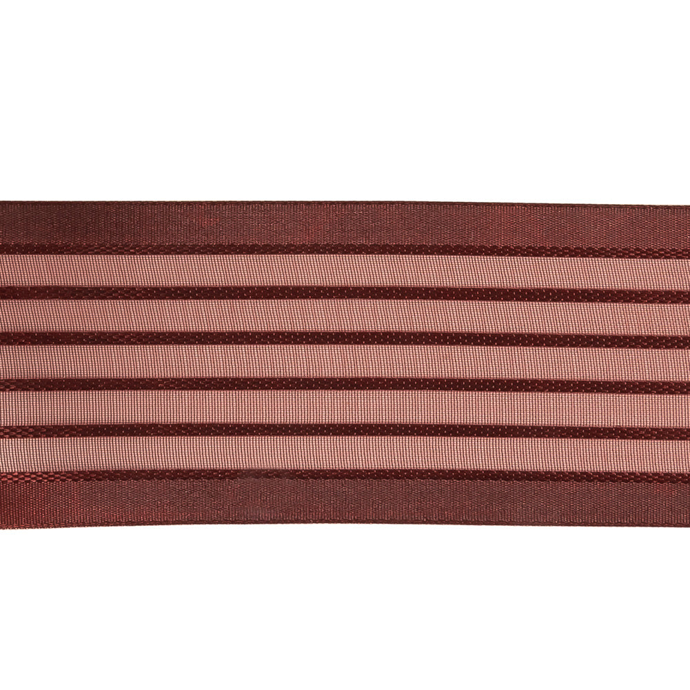 Burgundy Striped Sheer Ribbon with Opaque Borders - 1.5" Detail Burgundy Striped Sheer Ribbon with Opaque Borders - 1.5" Detail