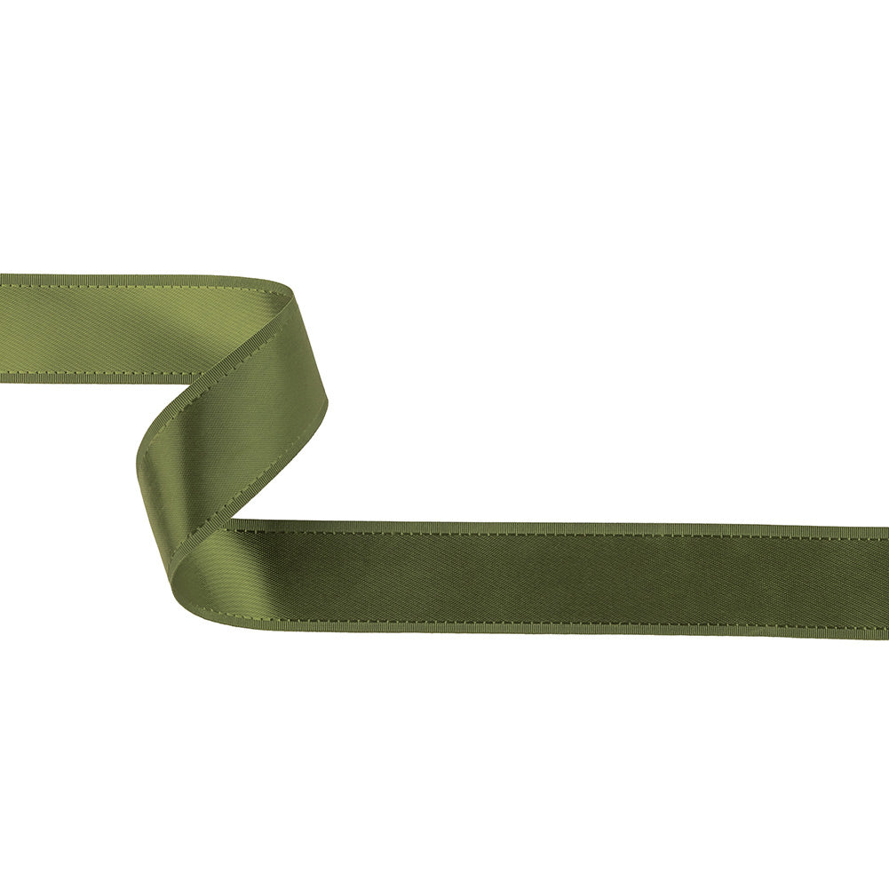 Moss Green Double Faced Satin Ribbon with Ribbed Borders - 1" Moss Green Double Faced Satin Ribbon with Ribbed Borders - 1"
