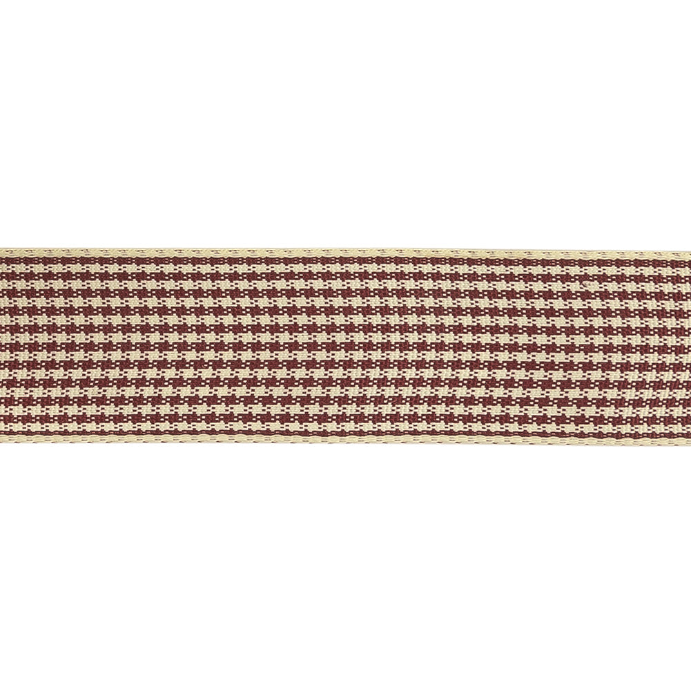 Wine and Cream Houndstooth Check Woven Ribbon - 1" Detail Wine and Cream Houndstooth Check Woven Ribbon - 1" Detail