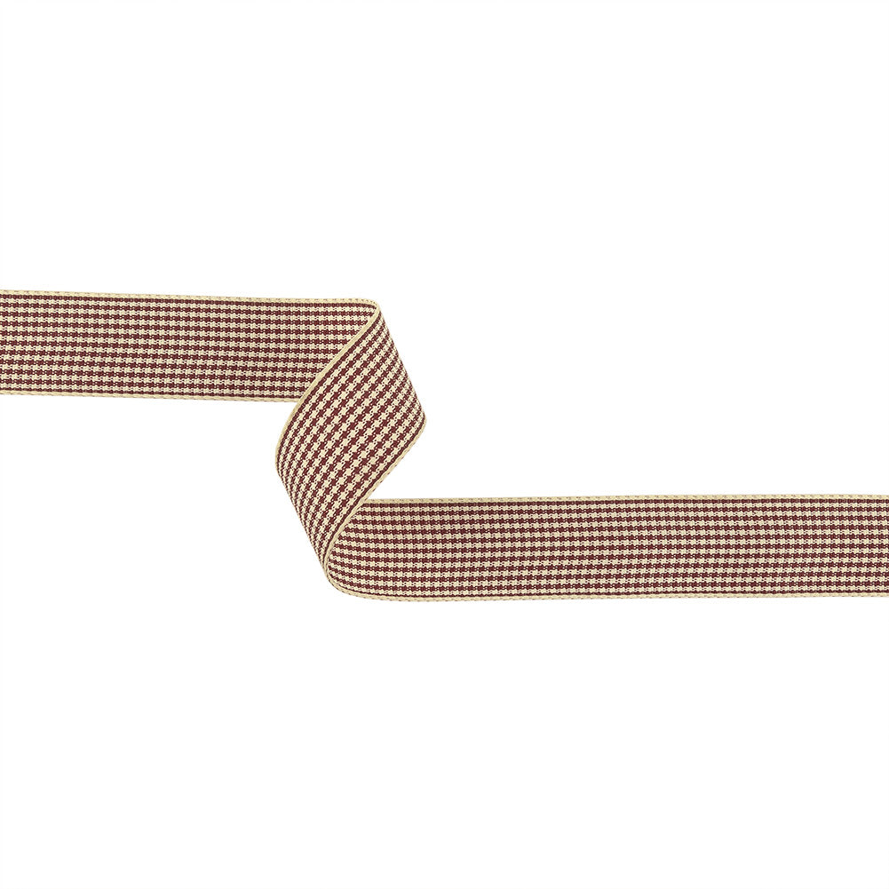 Wine and Cream Houndstooth Check Woven Ribbon - 1" Wine and Cream Houndstooth Check Woven Ribbon - 1"