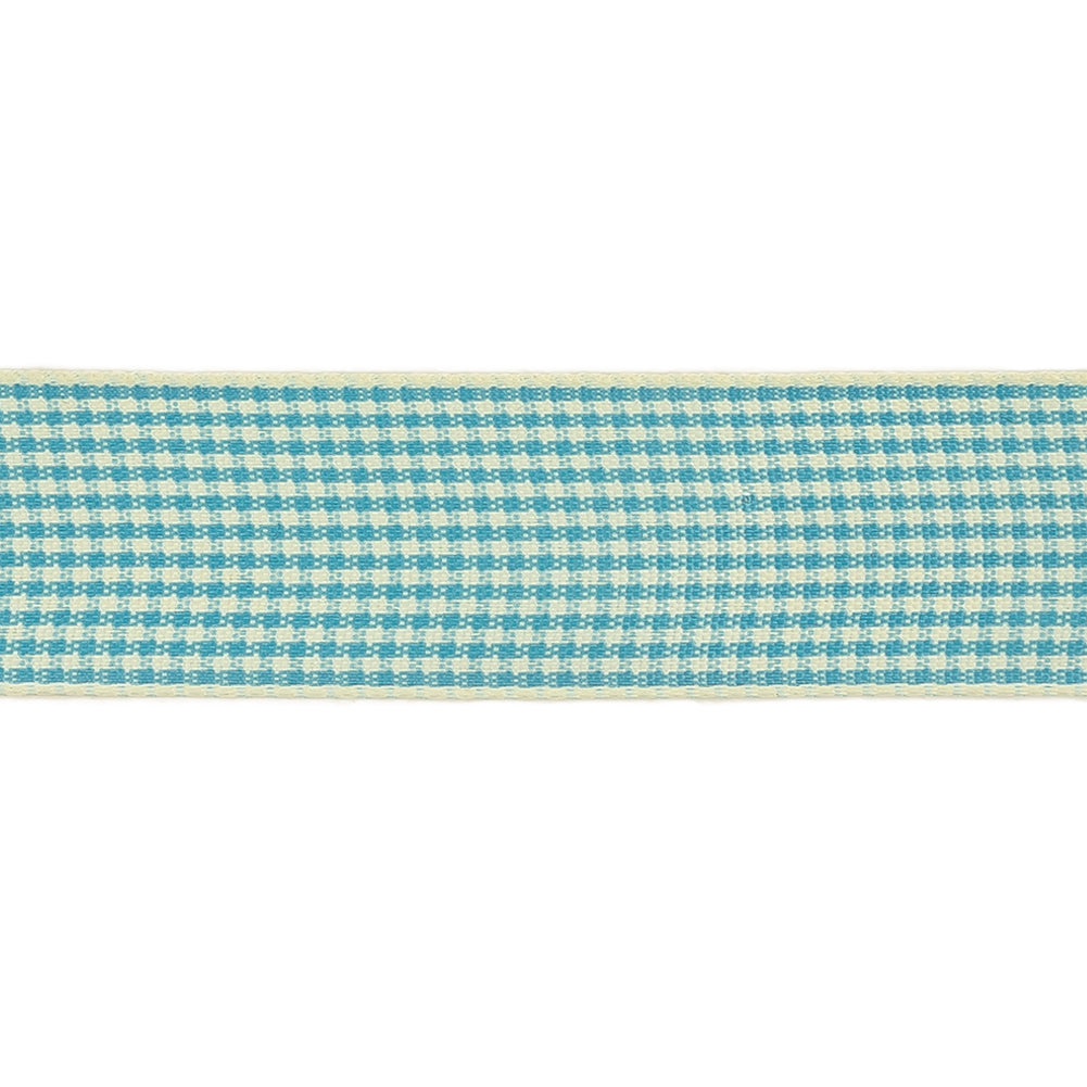 Sky Blue and Glass Green Houndstooth Check Woven Ribbon - 1" Detail Sky Blue and Glass Green Houndstooth Check Woven Ribbon - 1" Detail
