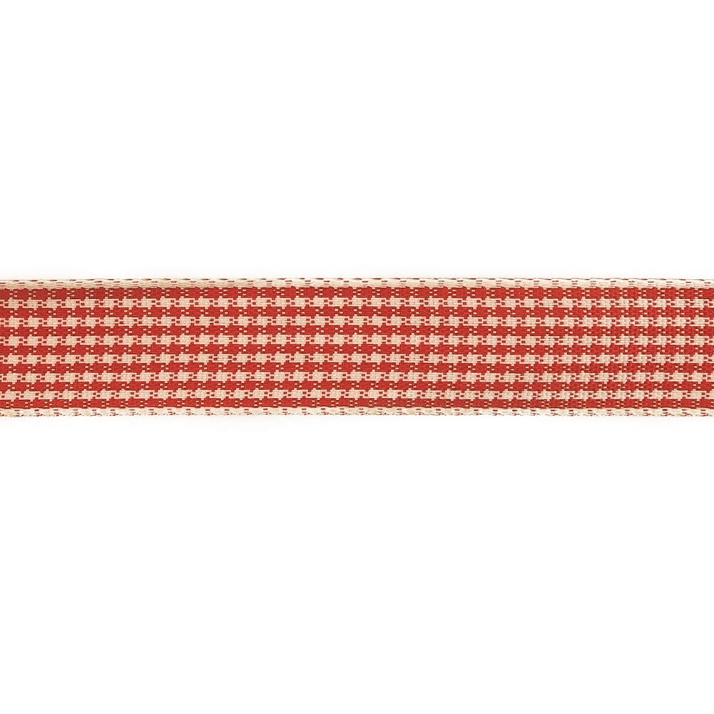 Red and Cream Houndstooth Check Woven Ribbon - 0.625" Detail Red and Cream Houndstooth Check Woven Ribbon - 0.625" Detail