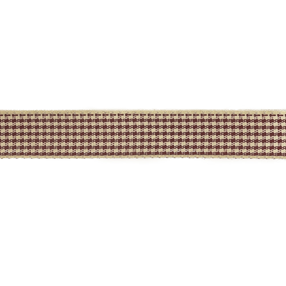 Wine and Cream Houndstooth Check Woven Ribbon - 0.625" Detail Wine and Cream Houndstooth Check Woven Ribbon - 0.625" Detail