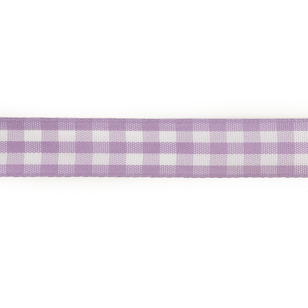 Lilac and Bright White Gingham Woven Ribbon - 0.625" Detail Lilac and Bright White Gingham Woven Ribbon - 0.625" Detail