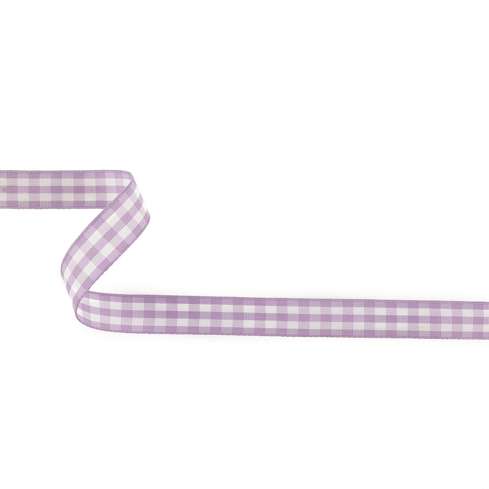 Lilac and Bright White Gingham Woven Ribbon - 0.625" Lilac and Bright White Gingham Woven Ribbon - 0.625"