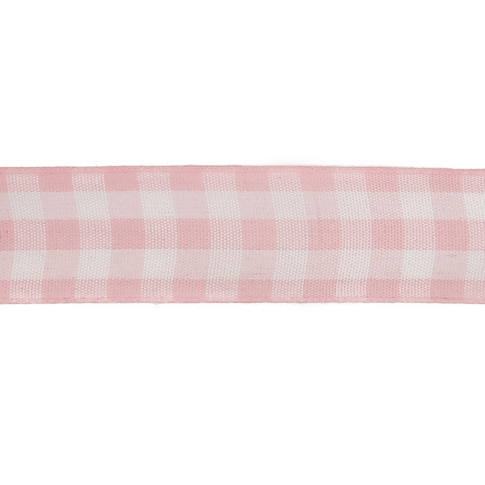 Pale Pink and Bright White Gingham Woven Ribbon - 1" Detail Pale Pink and Bright White Gingham Woven Ribbon - 1" Detail