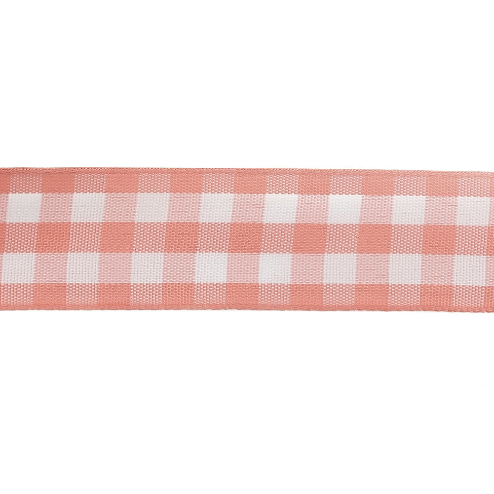 Rose and Bright White Gingham Woven Ribbon - 1" Detail Rose and Bright White Gingham Woven Ribbon - 1" Detail