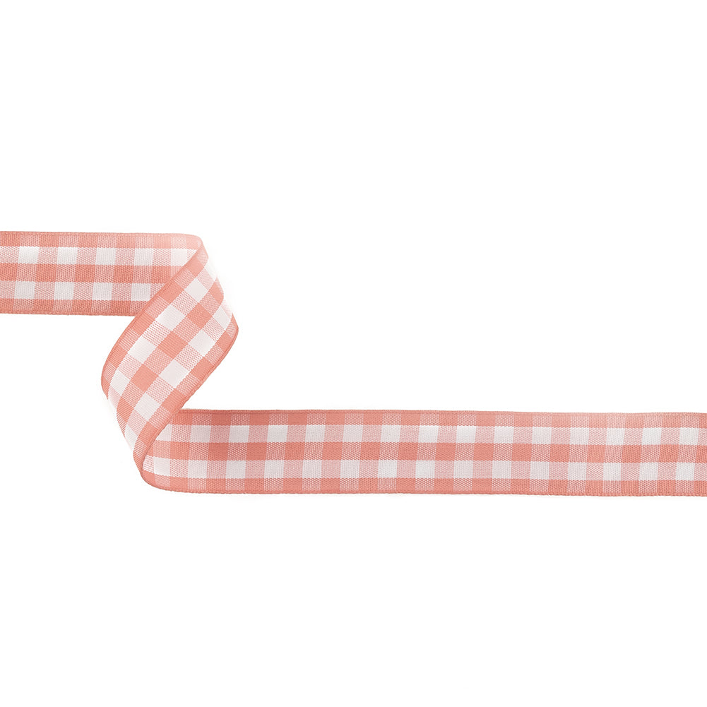 Rose and Bright White Gingham Woven Ribbon - 1" Rose and Bright White Gingham Woven Ribbon - 1"