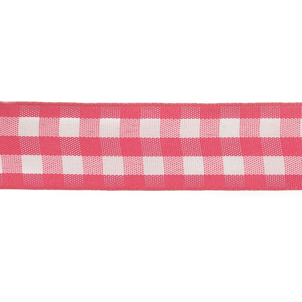 Fuchsia and Bright White Gingham Woven Ribbon - 1" Detail Fuchsia and Bright White Gingham Woven Ribbon - 1" Detail