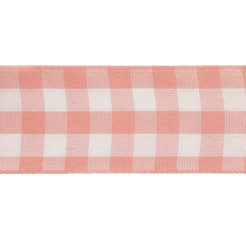 Rose and Bright White Gingham Woven Ribbon - 1.5" Detail Rose and Bright White Gingham Woven Ribbon - 1.5" Detail