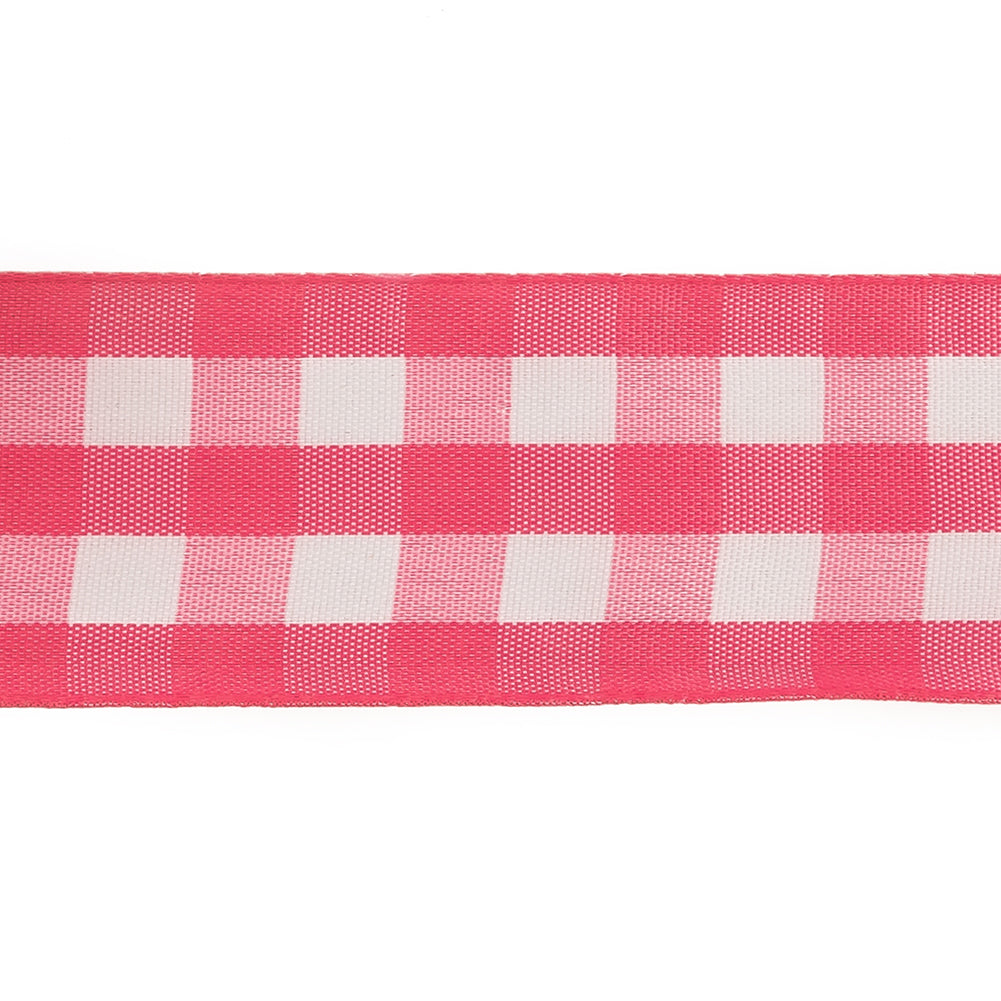 Fuchsia and Bright White Gingham Woven Ribbon - 1.5" Detail Fuchsia and Bright White Gingham Woven Ribbon - 1.5" Detail