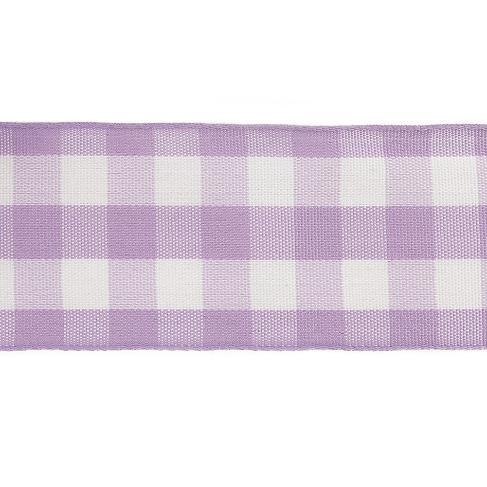 Lilac and Bright White Gingham Woven Ribbon - 1.5" Detail Lilac and Bright White Gingham Woven Ribbon - 1.5" Detail