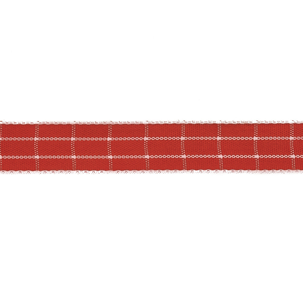 Red and White Windowpane Check Woven Ribbon - 0.625" Detail Red and White Windowpane Check Woven Ribbon - 0.625" Detail