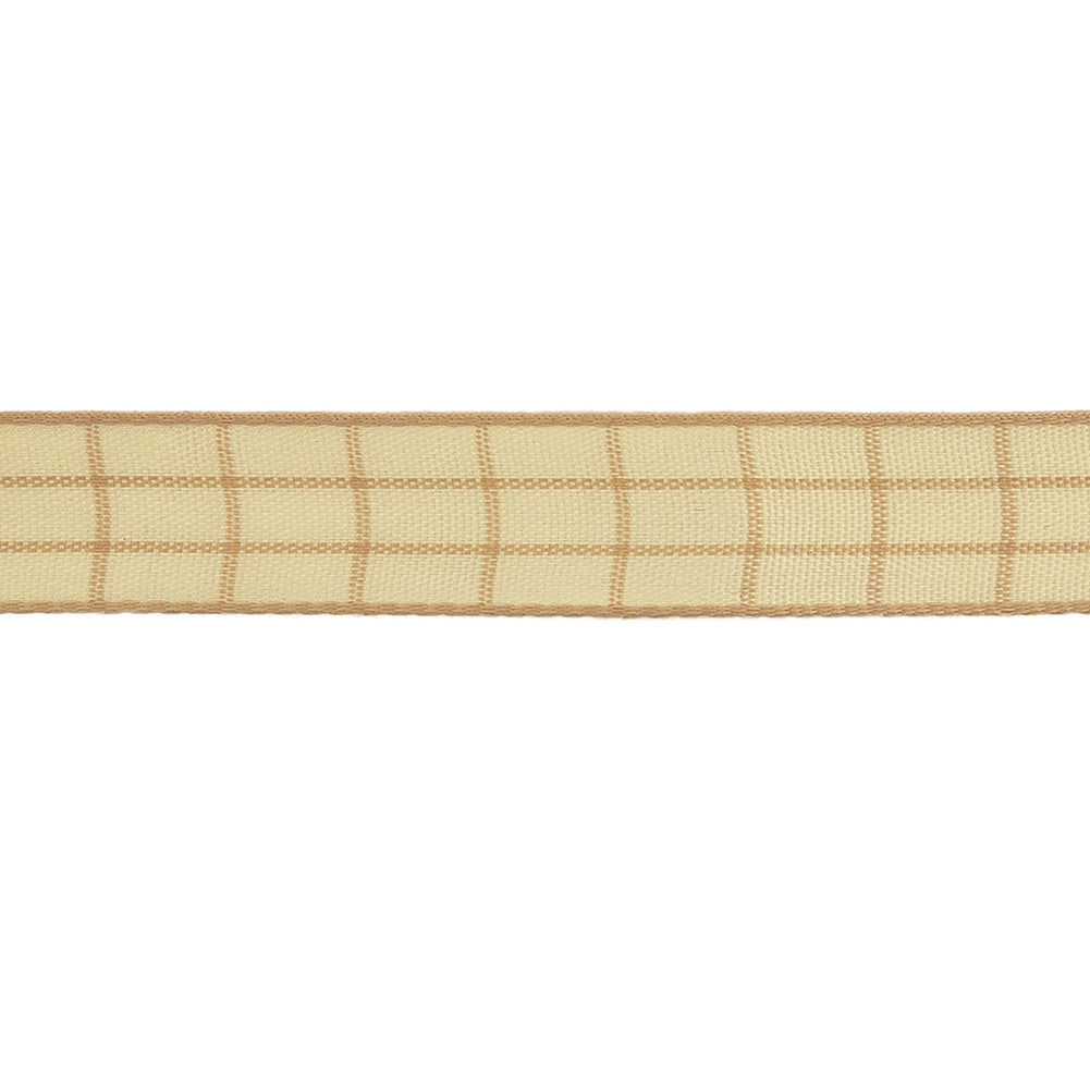 Mellow Buff and Ethereal Green Windowpane Check Woven Ribbon - 0.625" Detail Mellow Buff and Ethereal Green Windowpane Check Woven Ribbon - 0.625" Detail