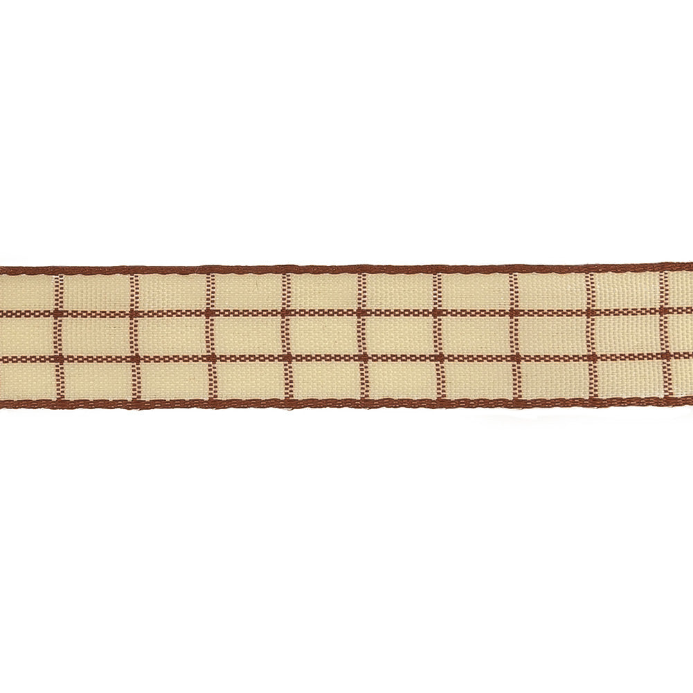 Brown and Ethereal Green Windowpane Check Woven Ribbon - 0.625" Detail Brown and Ethereal Green Windowpane Check Woven Ribbon - 0.625" Detail