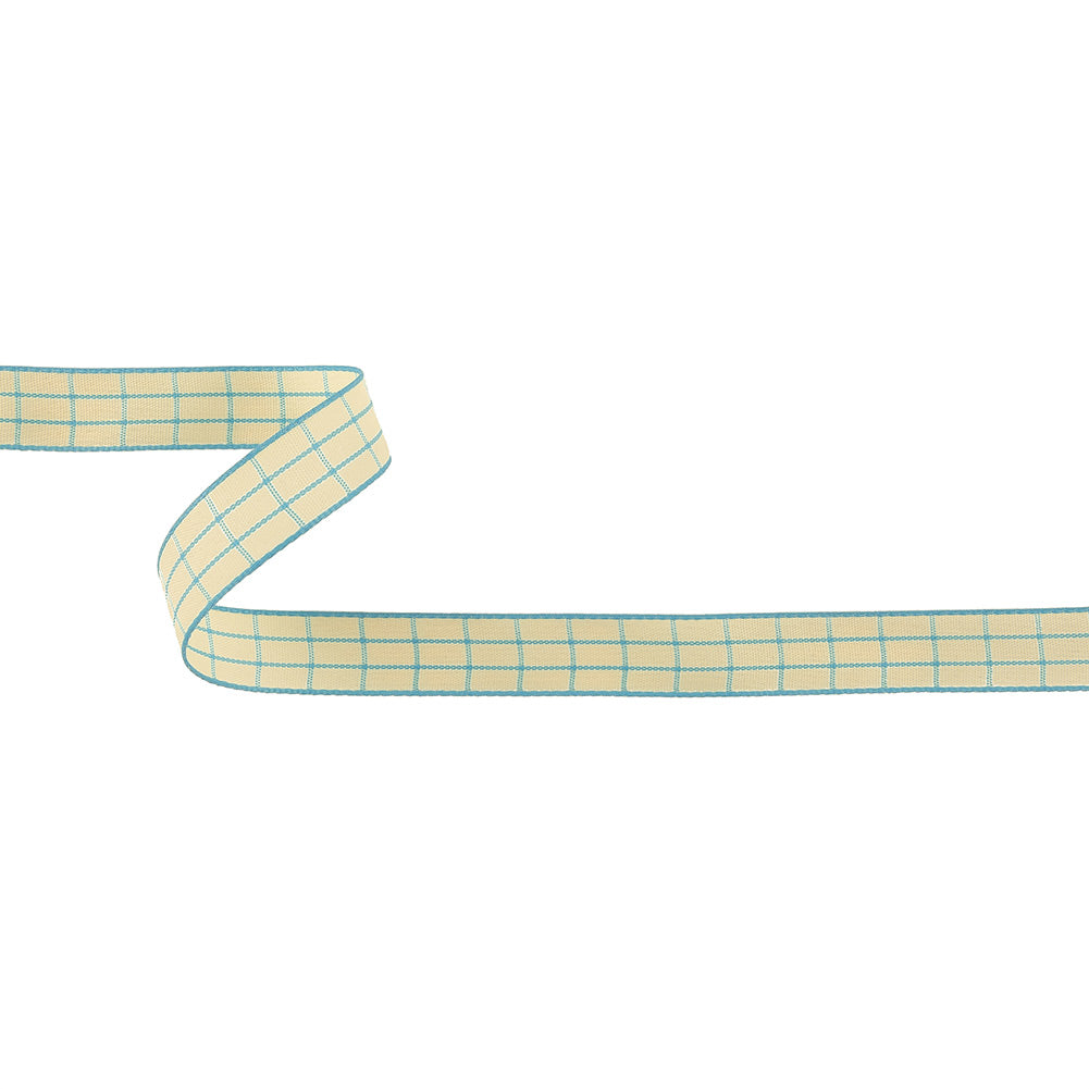 Baltic Sea and Ethereal Green Windowpane Check Woven Ribbon - 0.625" Baltic Sea and Ethereal Green Windowpane Check Woven Ribbon - 0.625"