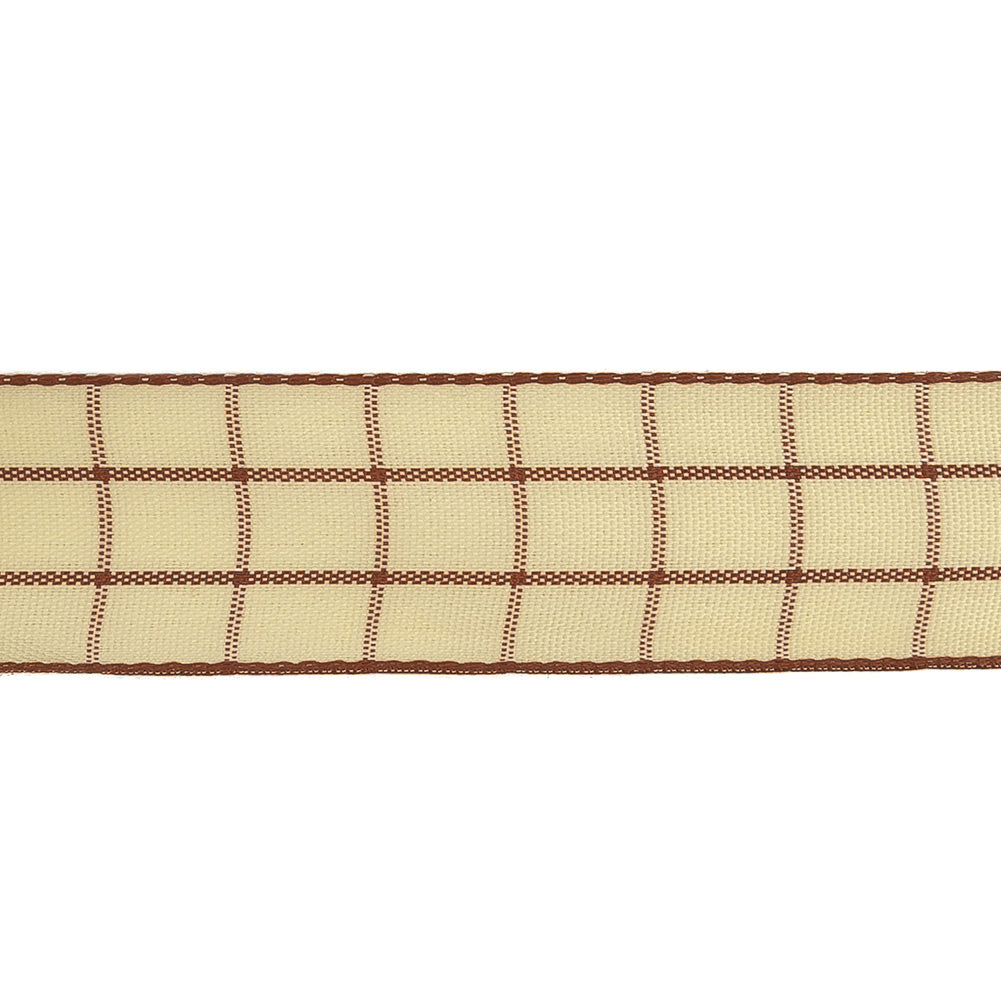 Brown and Ethereal Green Windowpane Check Woven Ribbon - 1" Detail Brown and Ethereal Green Windowpane Check Woven Ribbon - 1" Detail