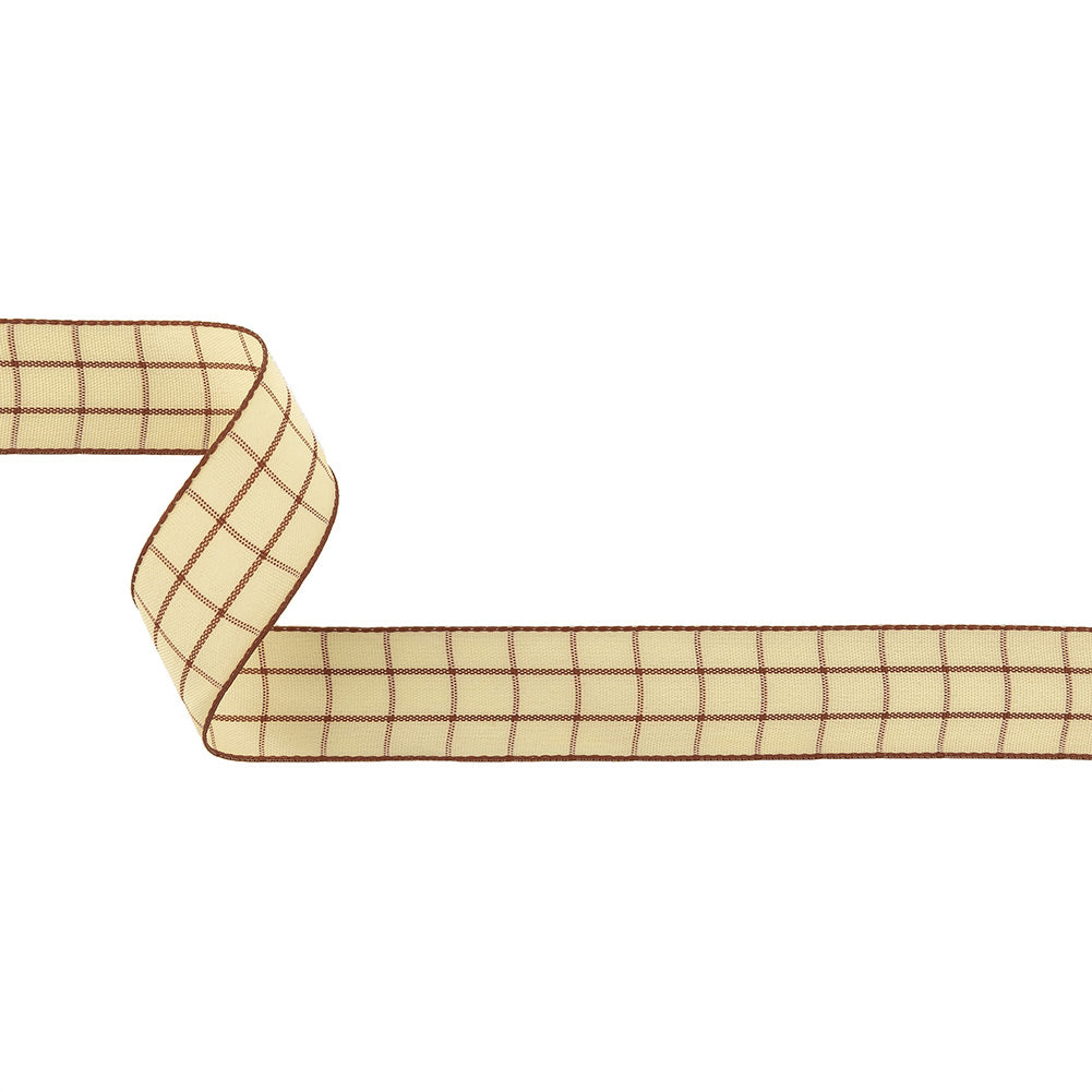 Brown and Ethereal Green Windowpane Check Woven Ribbon - 1" Brown and Ethereal Green Windowpane Check Woven Ribbon - 1"