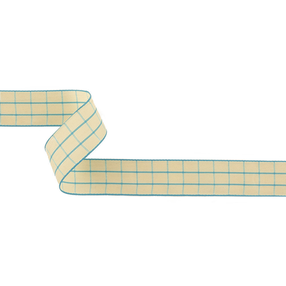 Baltic Sea and Ethereal Green Windowpane Check Woven Ribbon - 1" Baltic Sea and Ethereal Green Windowpane Check Woven Ribbon - 1"