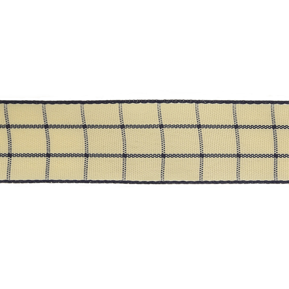 Navy and Ethereal Green Windowpane Check Woven Ribbon - 1" Detail Navy and Ethereal Green Windowpane Check Woven Ribbon - 1" Detail