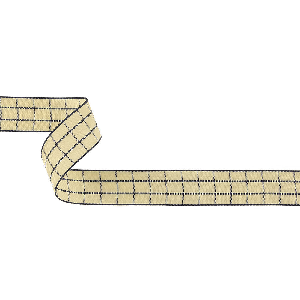 Navy and Ethereal Green Windowpane Check Woven Ribbon - 1" Navy and Ethereal Green Windowpane Check Woven Ribbon - 1"
