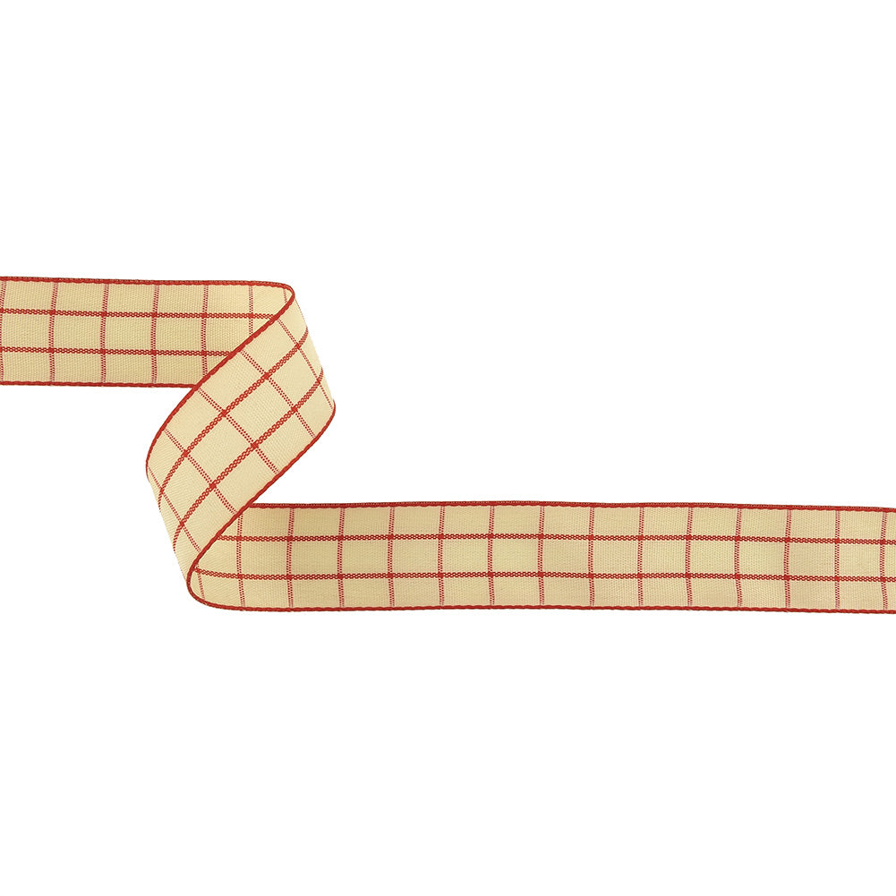 Pointsettia and Ethereal Green Windowpane Check Woven Ribbon - 1" Pointsettia and Ethereal Green Windowpane Check Woven Ribbon - 1"