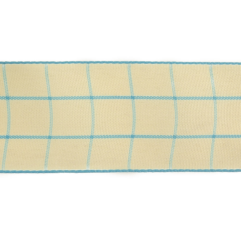 Baltic Sea and Ethereal Green Windowpane Check Woven Ribbon - 1.5" Detail Baltic Sea and Ethereal Green Windowpane Check Woven Ribbon - 1.5" Detail