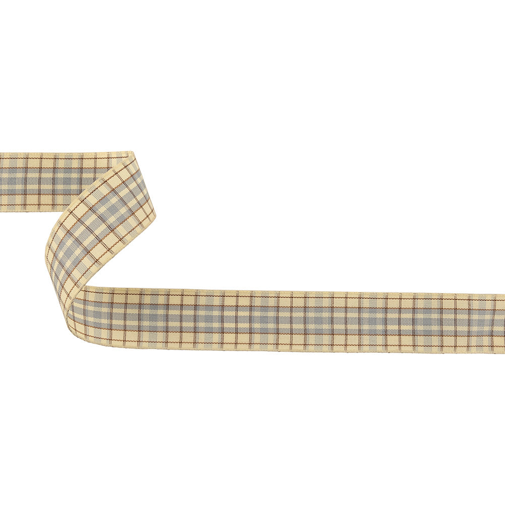 Gray, Brown and Vanilla Ice Plaid Woven Ribbon - 1" Gray, Brown and Vanilla Ice Plaid Woven Ribbon - 1"