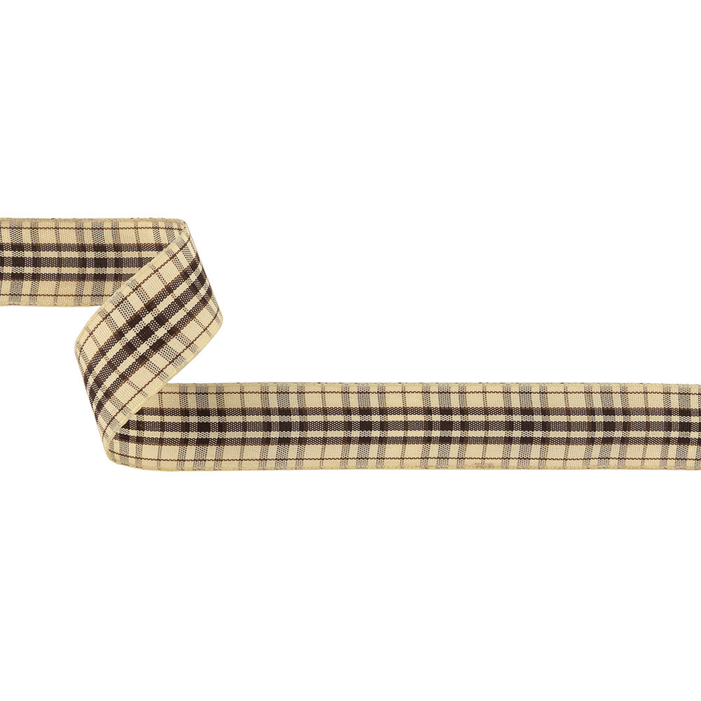 Brown Stone, Tan and Vanilla Ice Plaid Woven Ribbon - 1" Brown Stone, Tan and Vanilla Ice Plaid Woven Ribbon - 1"