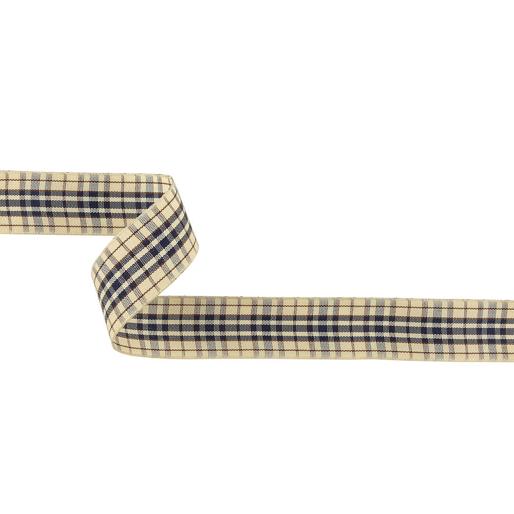 Astral Aura, Brown and Vanilla Ice Plaid Woven Ribbon - 1" Astral Aura, Brown and Vanilla Ice Plaid Woven Ribbon - 1"