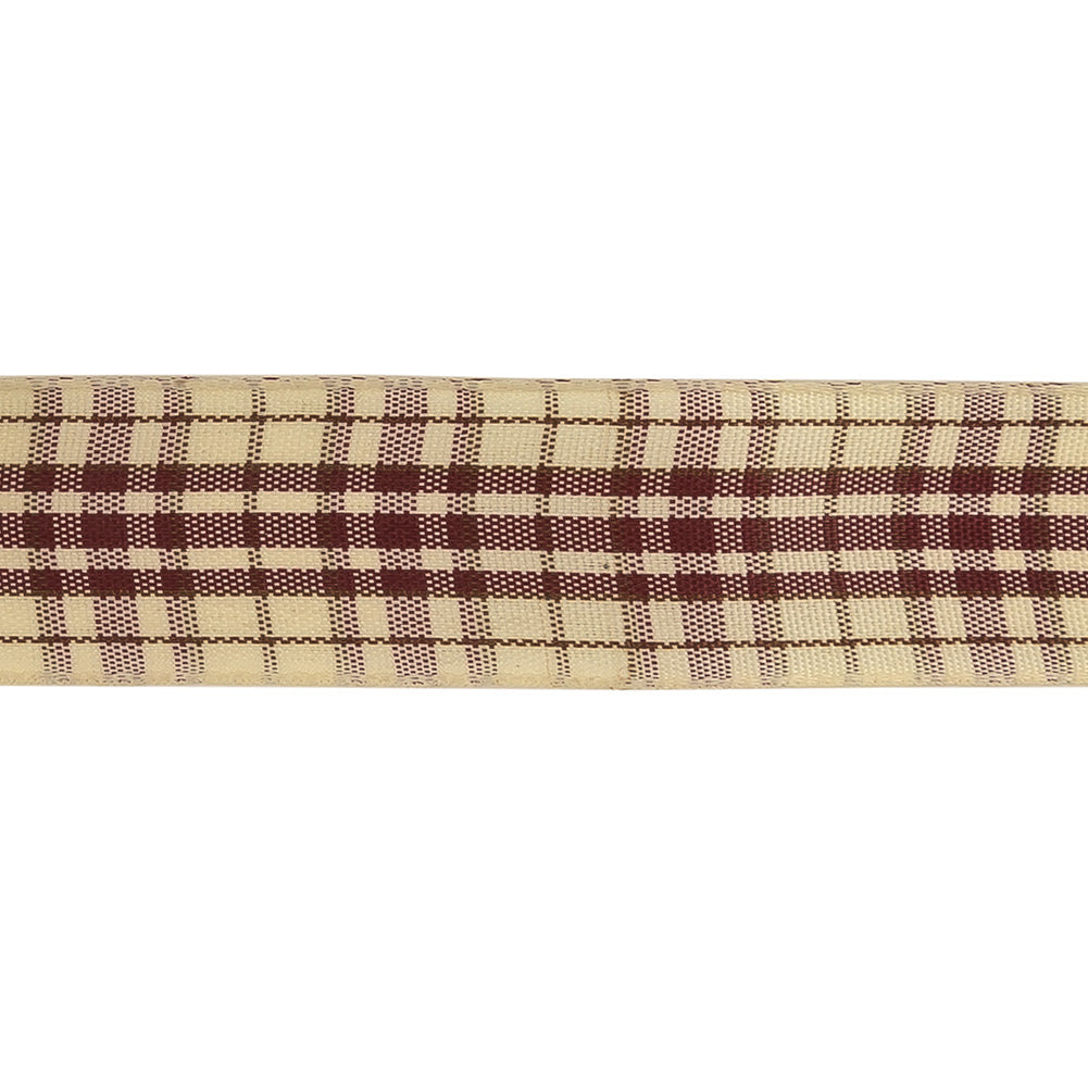 Burgundy, Brown and Vanilla Ice Plaid Woven Ribbon - 1" Detail Burgundy, Brown and Vanilla Ice Plaid Woven Ribbon - 1" Detail
