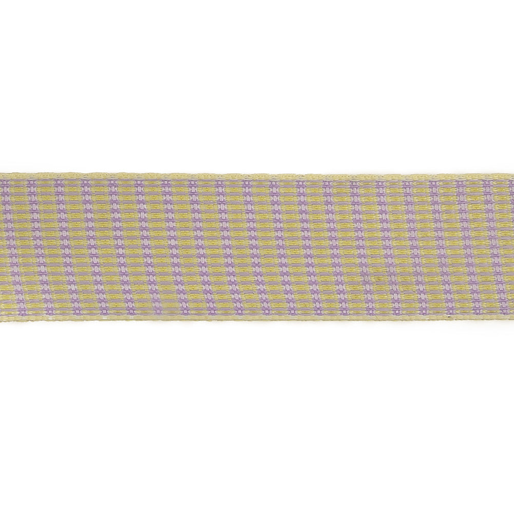 Lavender, Lemon and Tofu Rectangles Jacquard Ribbon - 1" Detail Lavender, Lemon and Tofu Rectangles Jacquard Ribbon - 1" Detail