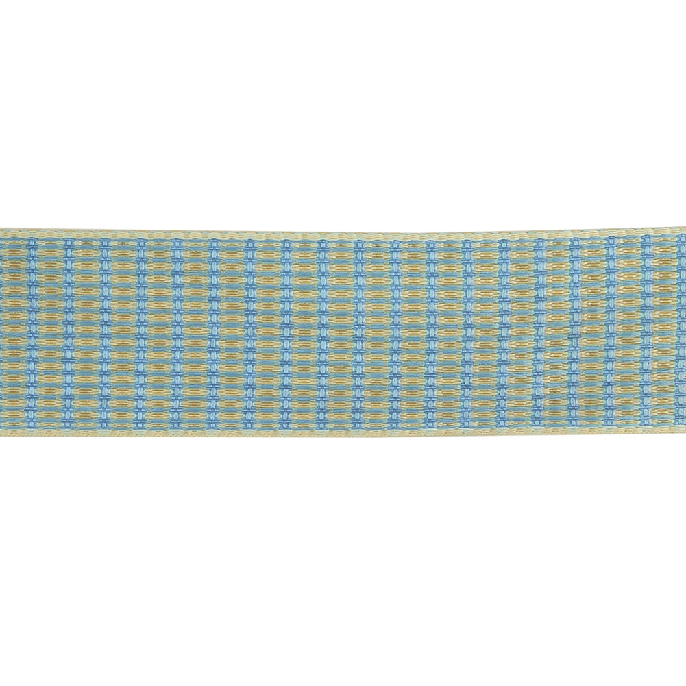 Turquoise and Tofu Rectangles Jacquard Ribbon - 1" Detail Turquoise and Tofu Rectangles Jacquard Ribbon - 1" Detail