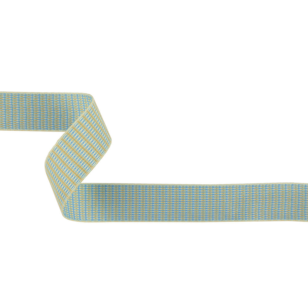 Turquoise and Tofu Rectangles Jacquard Ribbon - 1" Turquoise and Tofu Rectangles Jacquard Ribbon - 1"
