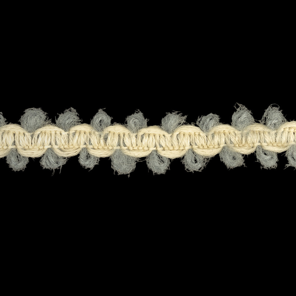 Steel Blue and Gardenia Fuzzy Braided Wool Blend Trim - 0.5" Detail Steel Blue and Gardenia Fuzzy Braided Wool Blend Trim - 0.5" Detail