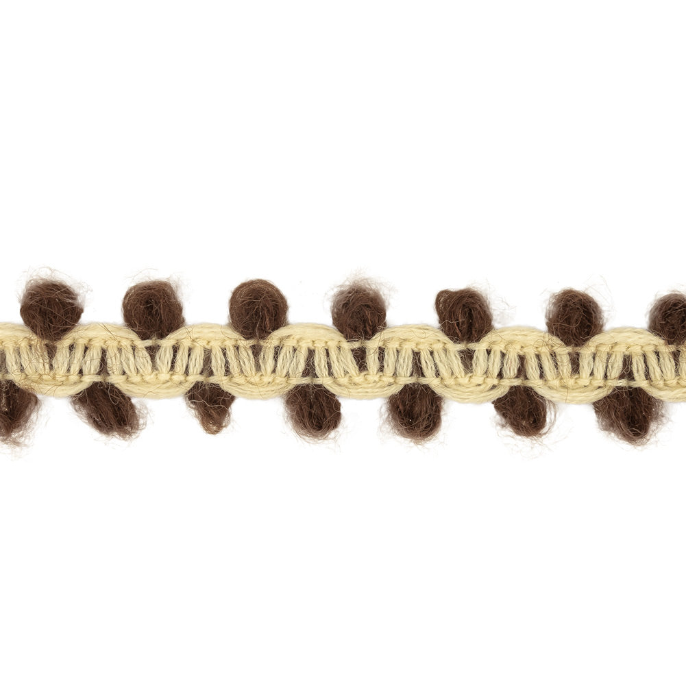 Chicory Coffee and Gardenia Fuzzy Braided Wool Blend Trim - 0.5" Detail Chicory Coffee and Gardenia Fuzzy Braided Wool Blend Trim - 0.5" Detail