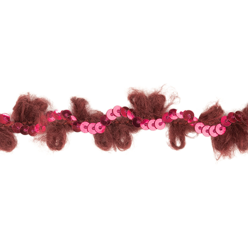 Wine and Sparkling Fuchsia Fuzzy Loops and Sequins Trim - 0.875" Detail Wine and Sparkling Fuchsia Fuzzy Loops and Sequins Trim - 0.875" Detail