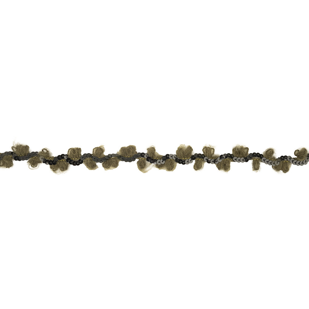 Olive and Forest Fuzzy Loops and Sequins Trim - 0.875" Olive and Forest Fuzzy Loops and Sequins Trim - 0.875"