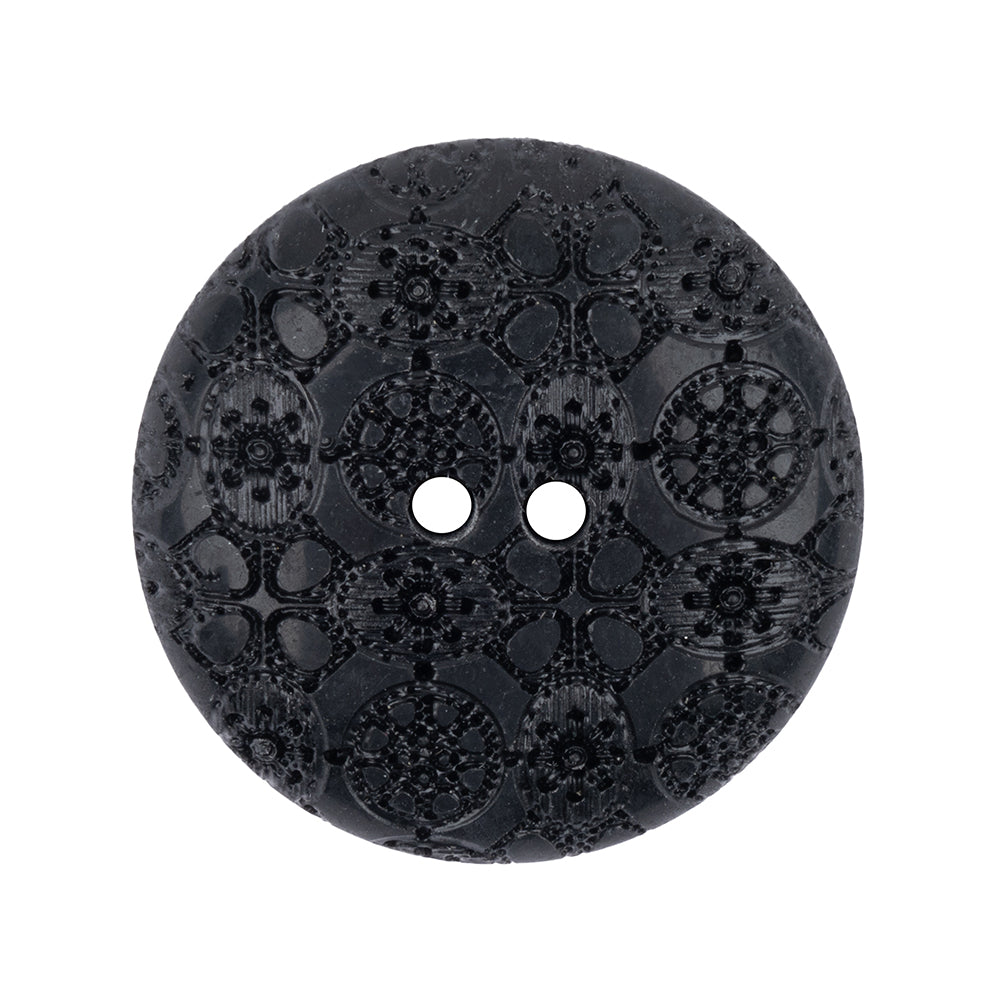 Black Rolled Rim Floral and Abstract Textured 2-Hole Button - 44L/28mm Black Rolled Rim Floral and Abstract Textured 2-Hole Button - 44L/28mm