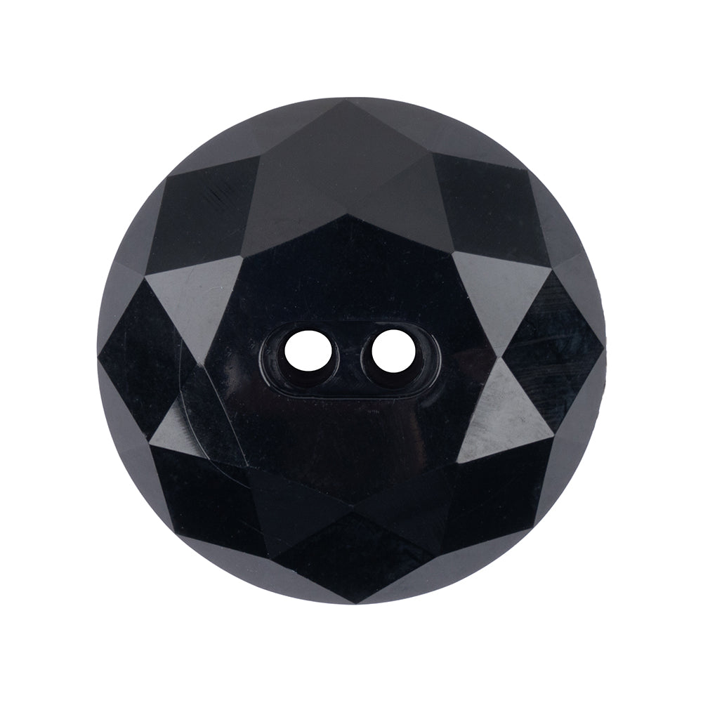 Black Multi Faceted 2-Hole Plastic Coat Button - 44L/28mm Black Multi Faceted 2-Hole Plastic Coat Button - 44L/28mm